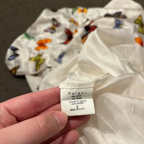 Y2K Vintage Poleci Silk Butterfly Babydoll Midi Dress - Picture 6 of 10